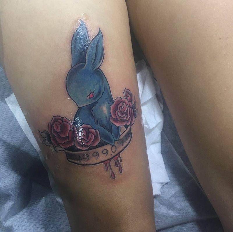 兔子纹身图片_腿部纹身图案
