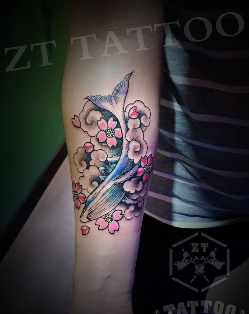 鲸鱼纹身图片_成品手臂欧美清新动物植物静物原创纹身图案