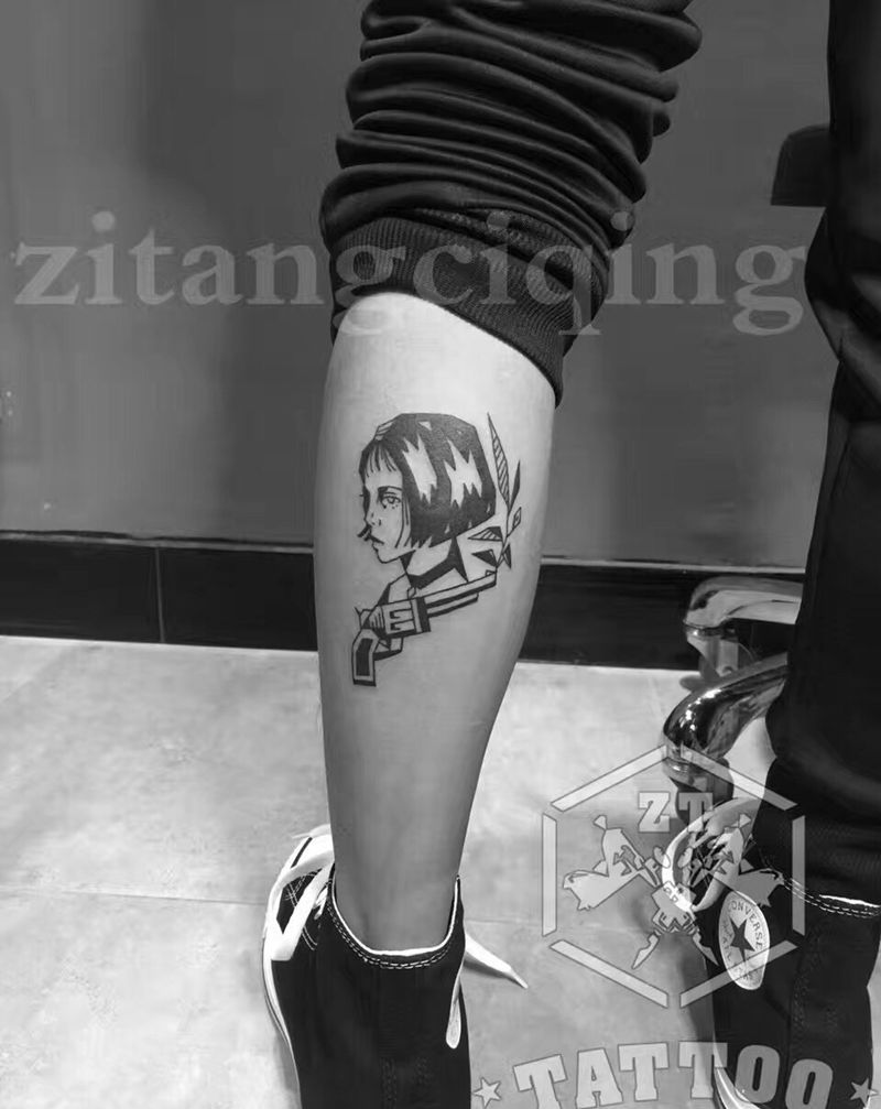 这个杀手不太冷纹身图片_成品腿部人物纹身图案