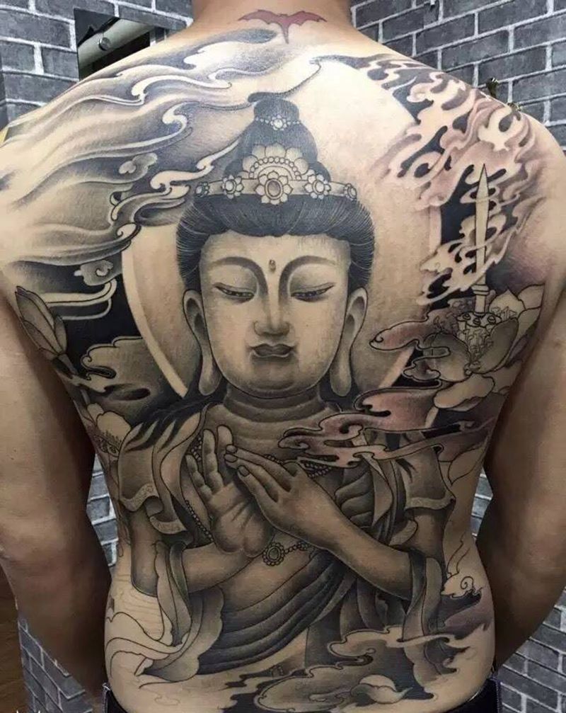 满背纹身图片_成品背部传统人物纹身图案
