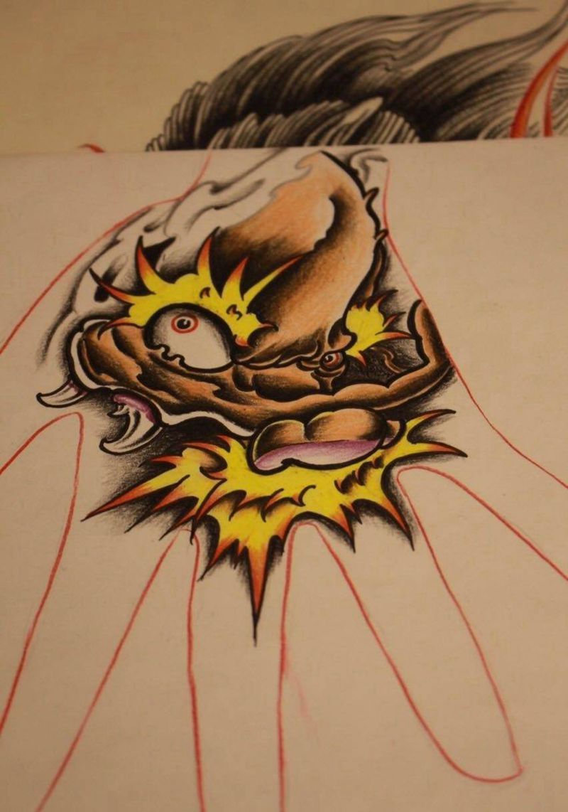 手稿纹身图片_传统手部原创鬼神静物手稿纹身图案