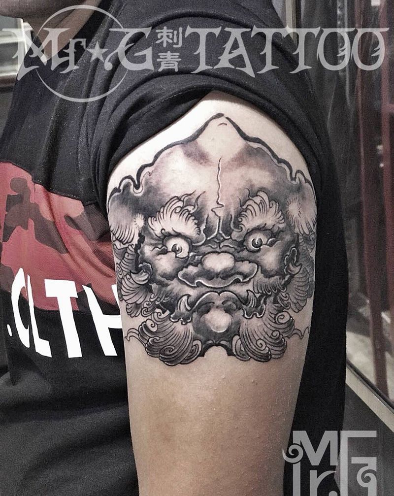 唐狮头纹身图片