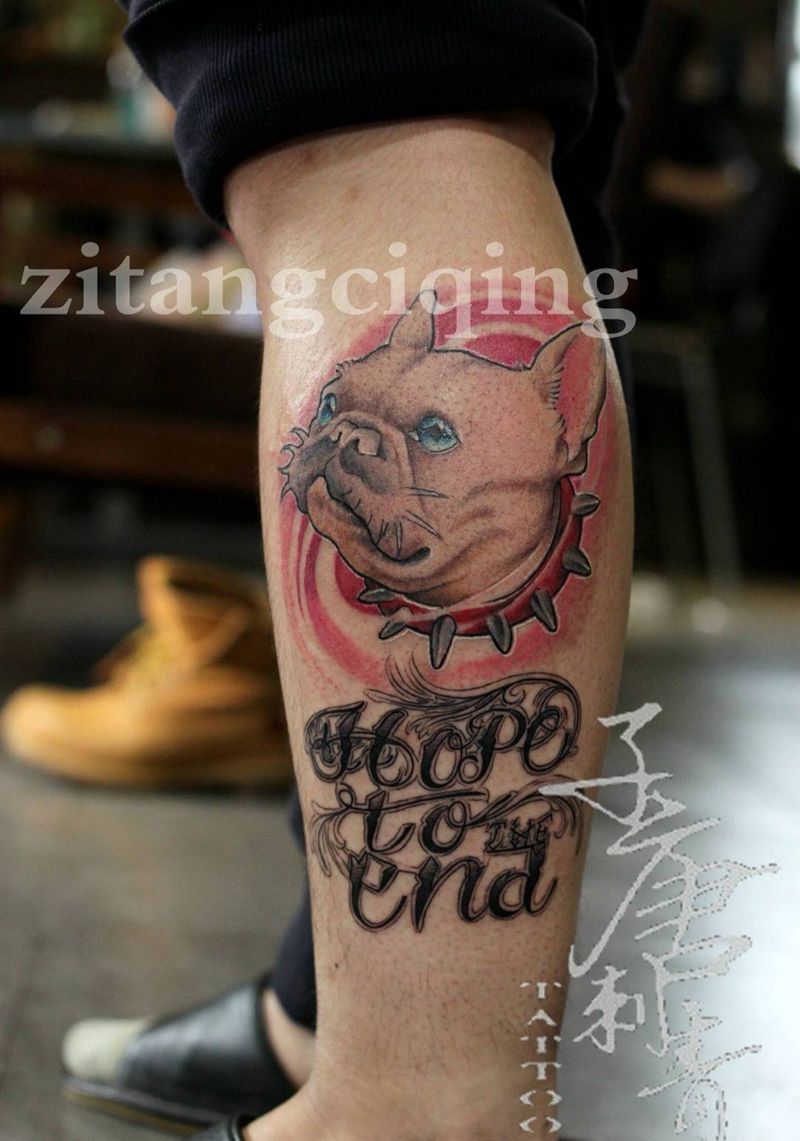 可爱小狗➕手绘奇卡诺纹身图片_成品腿部欧美动物静物字符肖像清新写实纹身图案