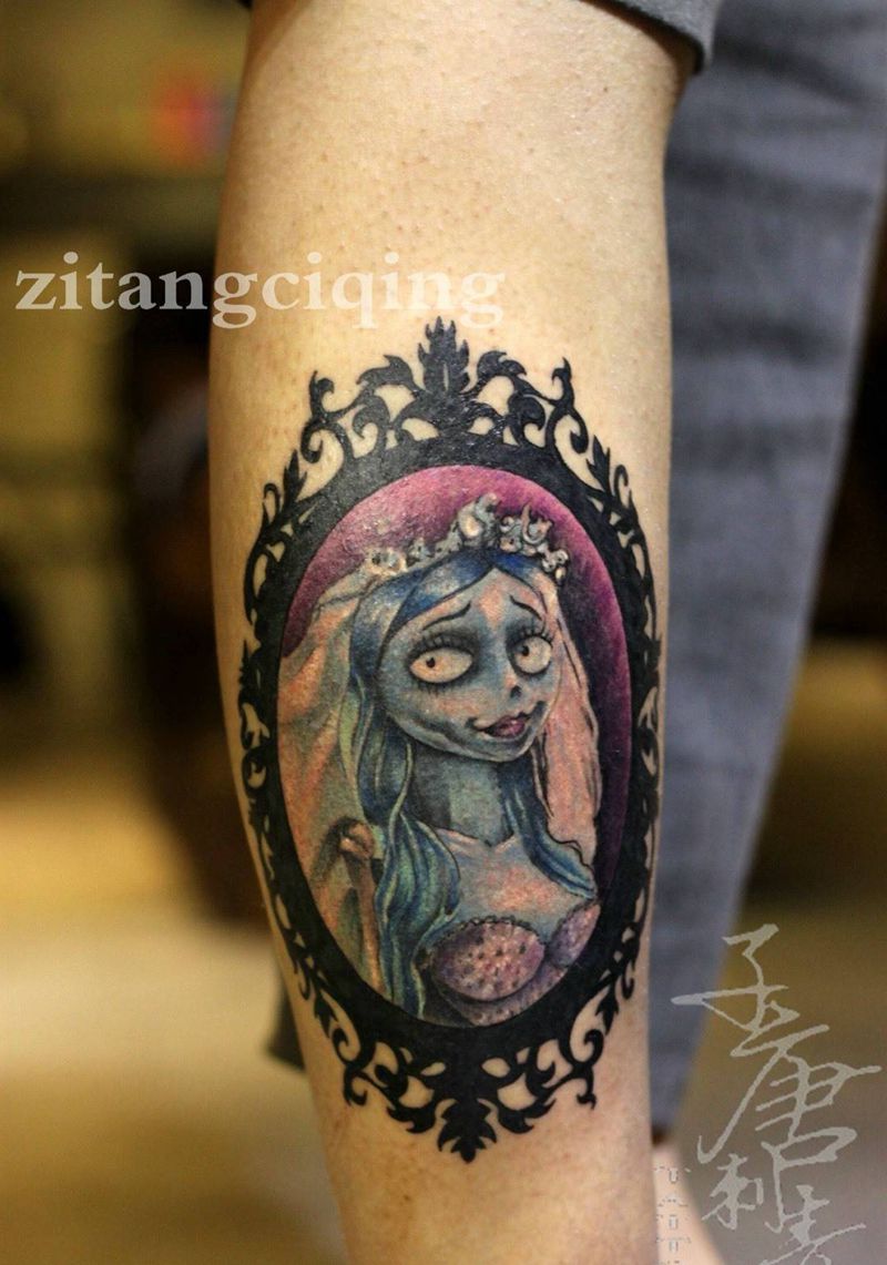她老公去哪里啦纹身图片_成品欧美腿部肖像写实静物人物鬼神几何情侣纹身图案