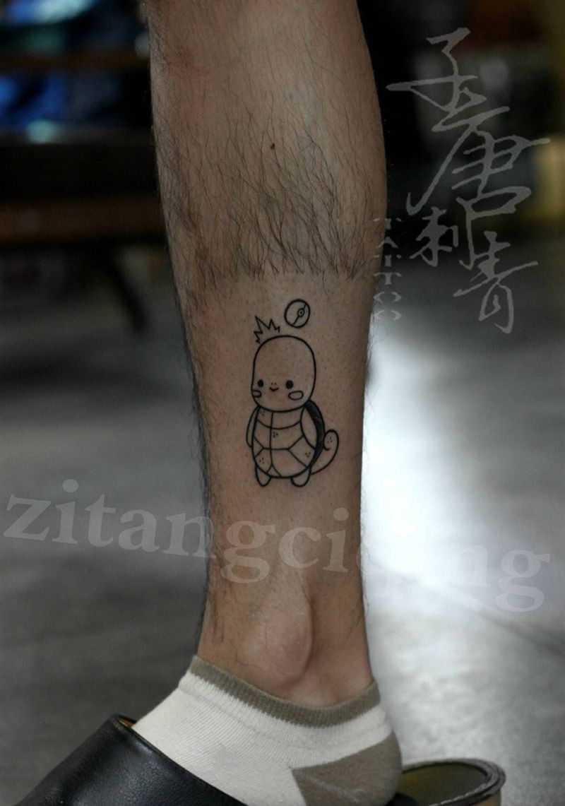 杰尼龟纹身图片_成品腿部清新动物纹身图案