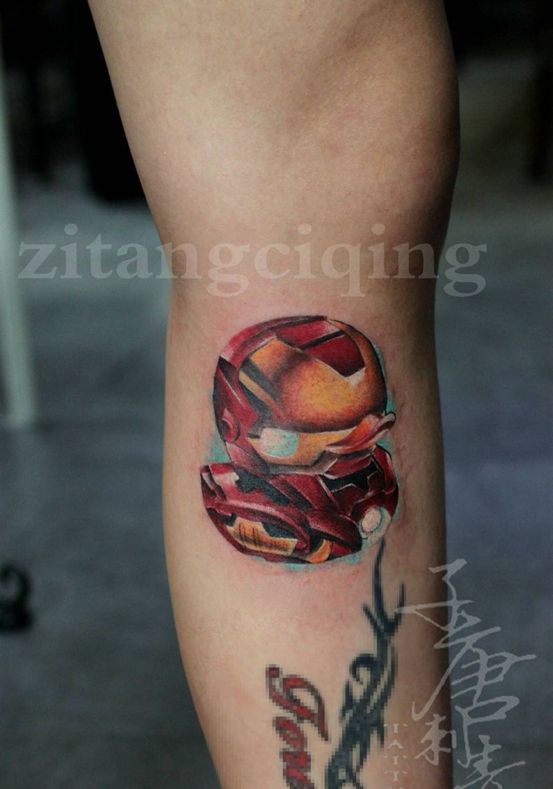 钢铁侠鸭纹身图片_成品腿部欧美动物纹身图案