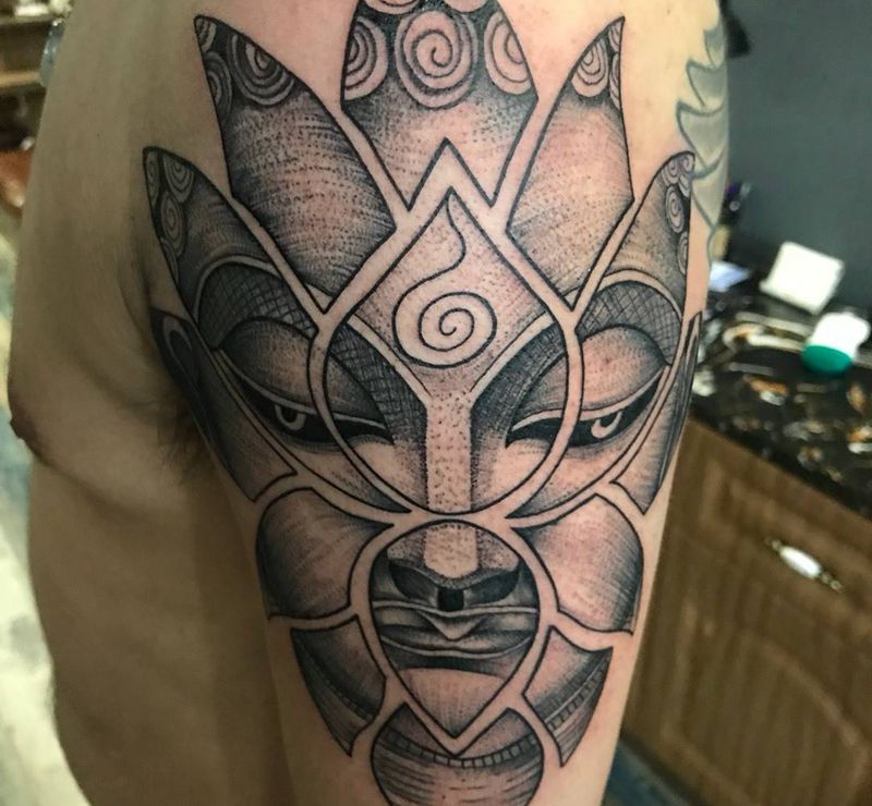 释迦摩尼纹身图片_手臂新传统纹身图案