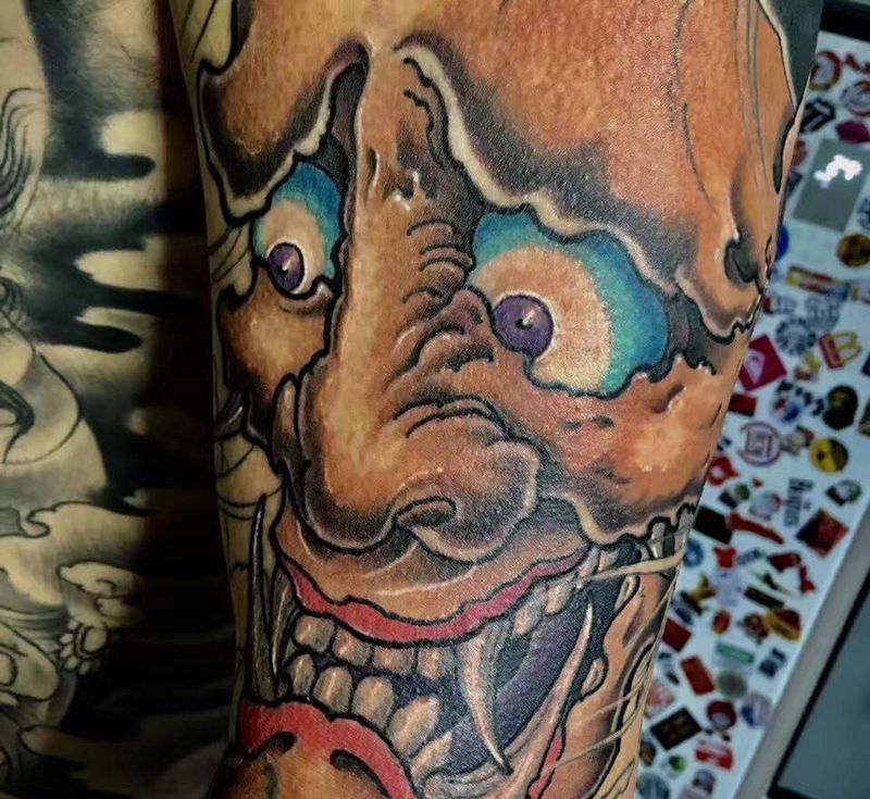 般若局部纹身图片_成品手臂传统鬼神宗教静物纹身图案