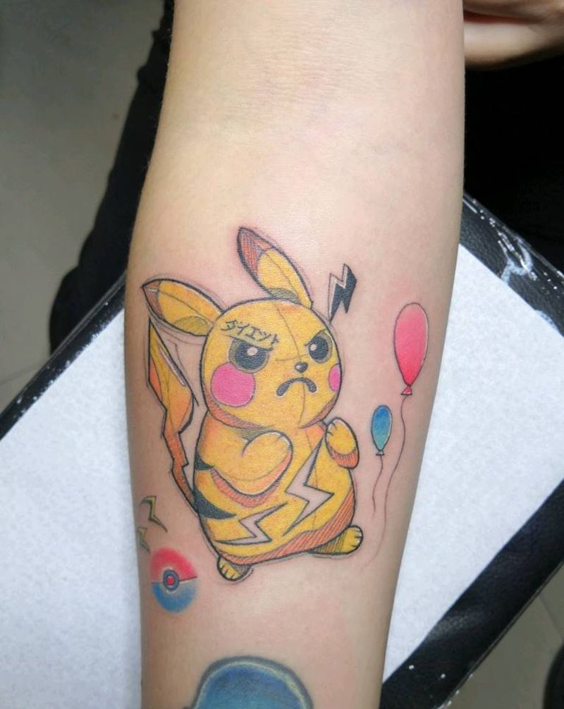 皮卡丘纹身图片_手臂几何水彩纹身图案