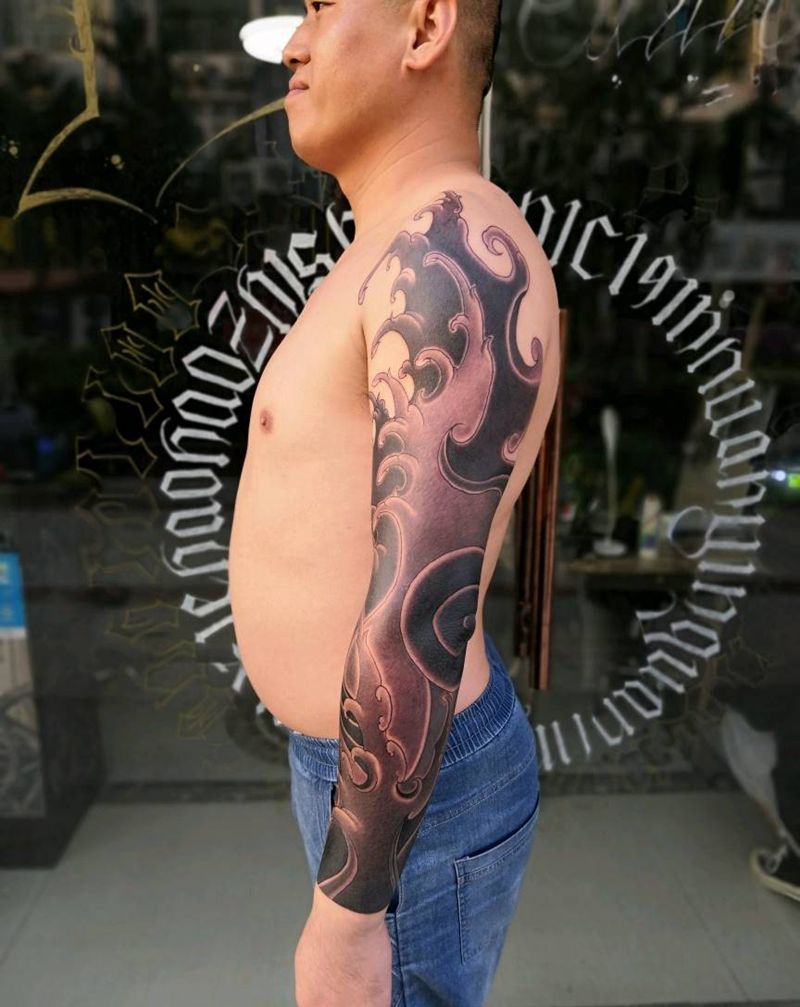 浪臂纹身图片_手臂新传统纹身图案
