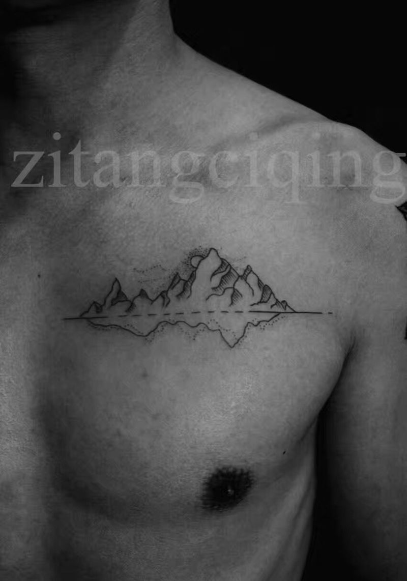 胸怀天下纹身图片_成品胸部清新静物纹身图案