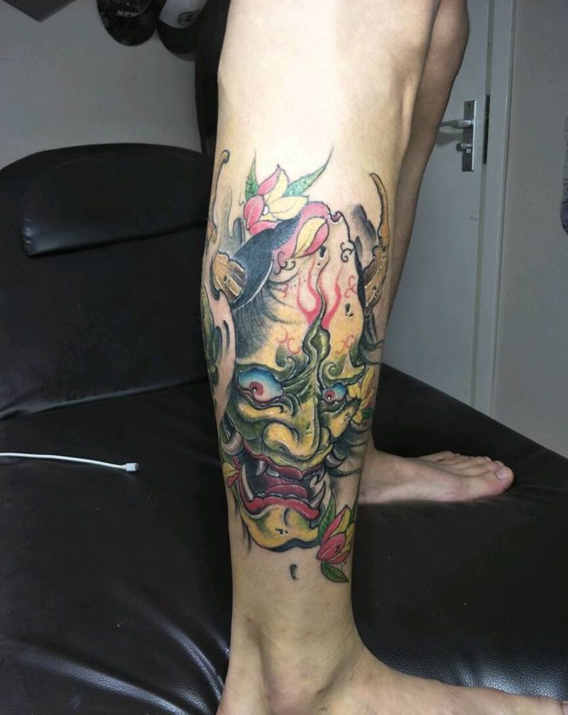 阿般纹身图片_腿部传统成品纹身图案