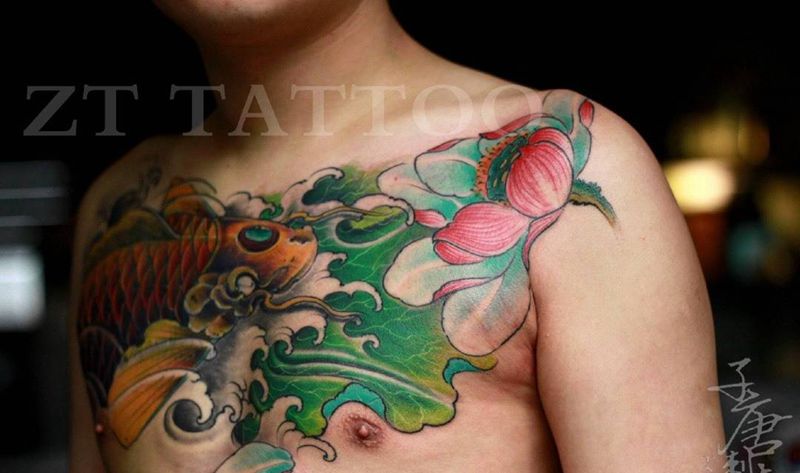 遮盖纹身图片_成品胸部传统动物植物静物原创纹身图案