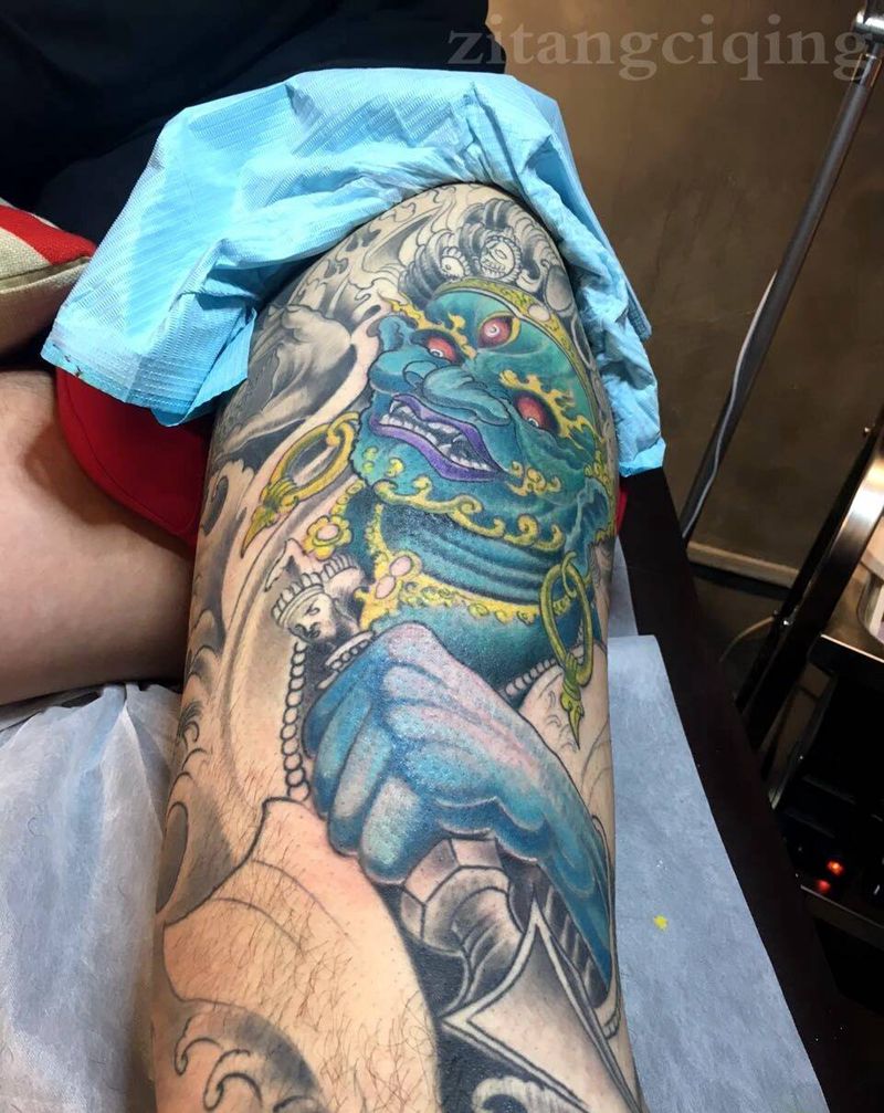 继续进行啊，还没结束纹身图片_成品腿部传统人物静物植物鬼神原创纹身图案