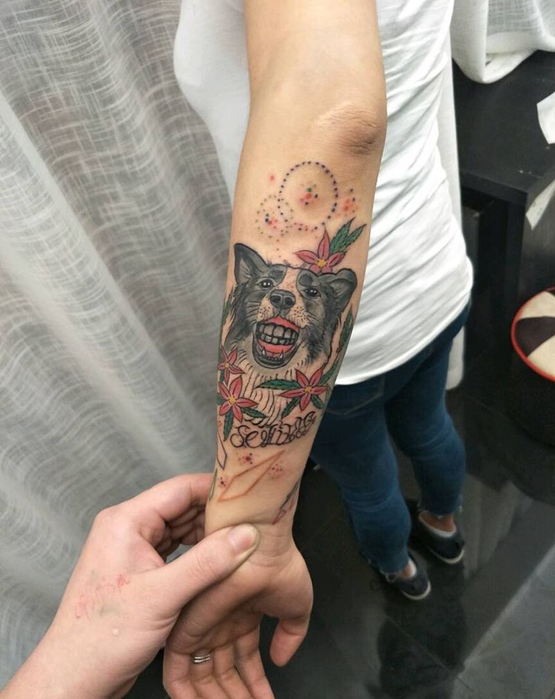 边牧纹身图片_手臂欧美原创成品纹身图案