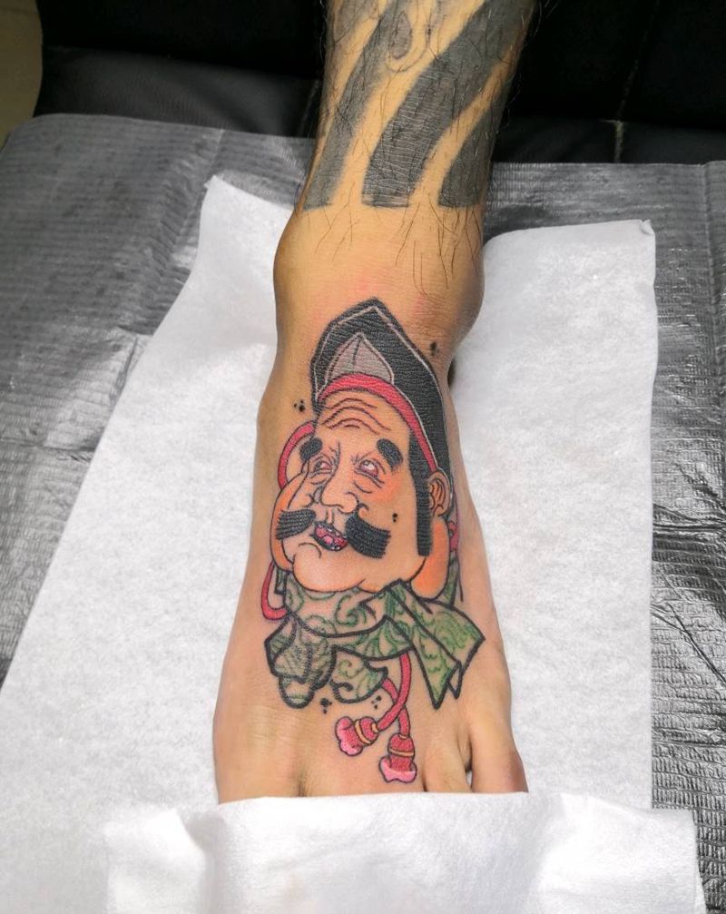 福神惠比寿纹身图片_脚部老传统纹身图案