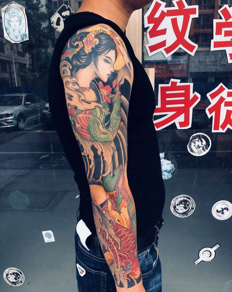 花臂纹身图片_手臂新传统纹身图案