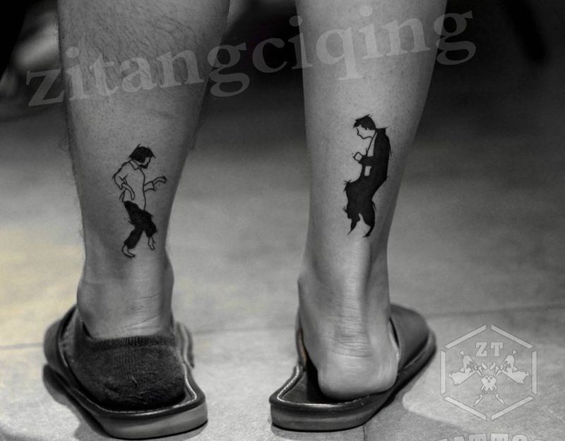 情侣纹身图片_成品腿部欧美清新人物情侣纹身图案