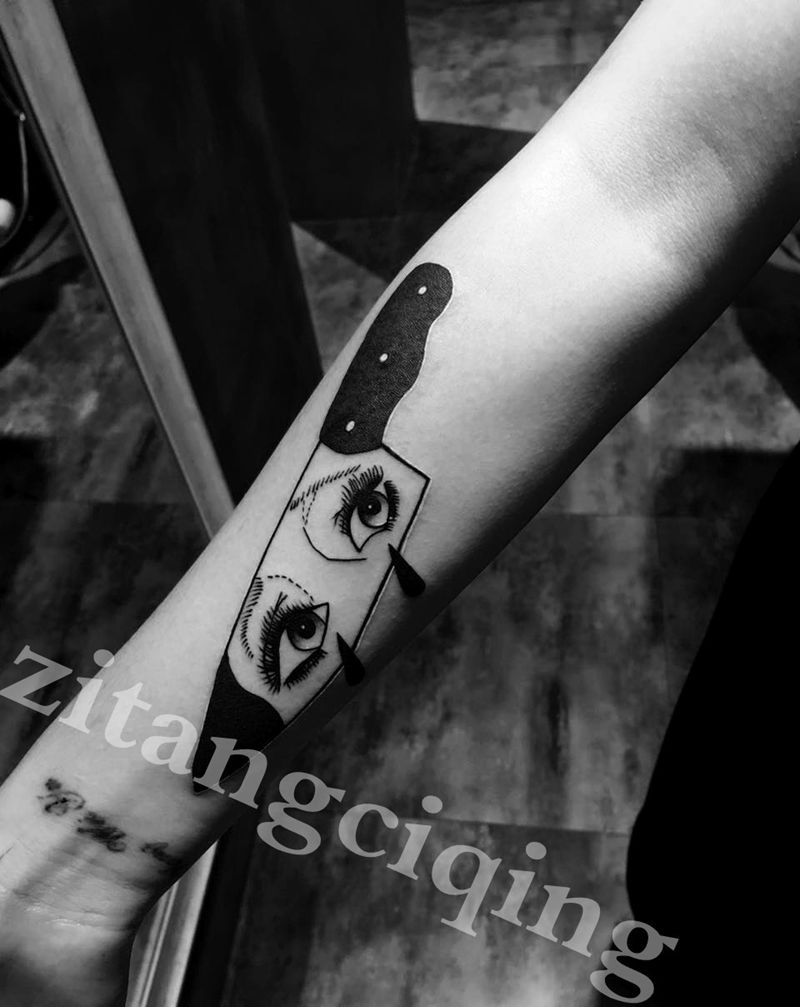 匕首纹身图片_成品手臂欧美人物静物纹身图案