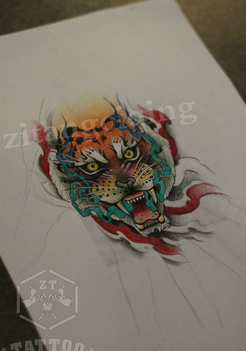 客人稿老虎纹身图片_成品手部欧美传统动物原创纹身图案
