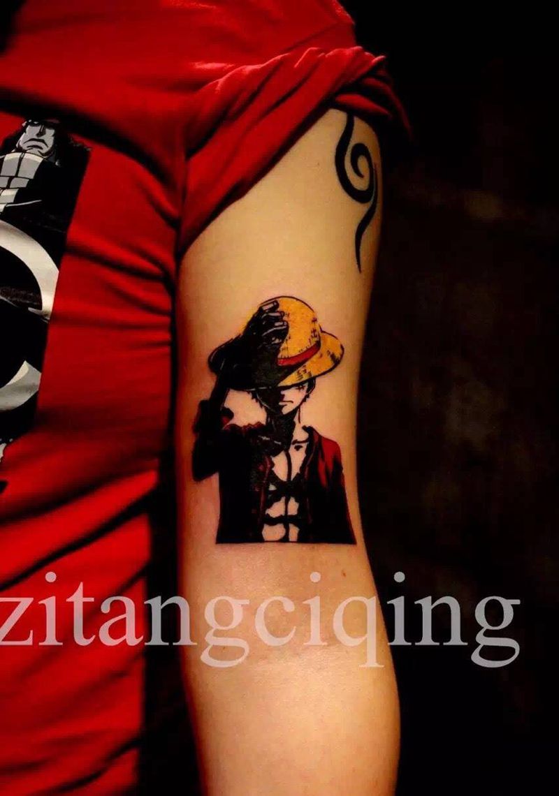 路飞纹身图片_成品手臂欧美人物纹身图案