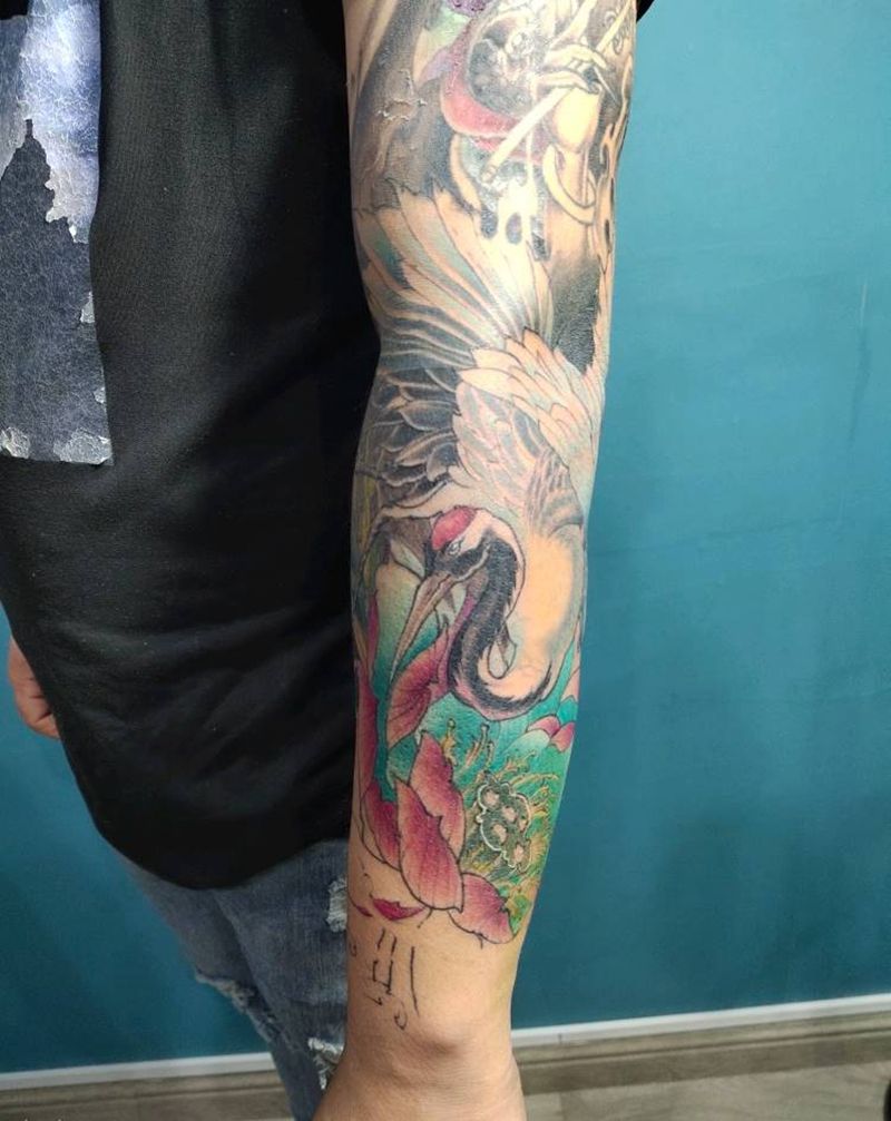 鹤纹身图片_新传统纹身图案