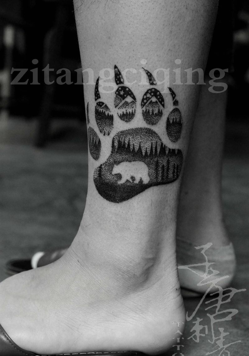 点刺纹身图片_成品腿部清新欧美植物动物纹身图案