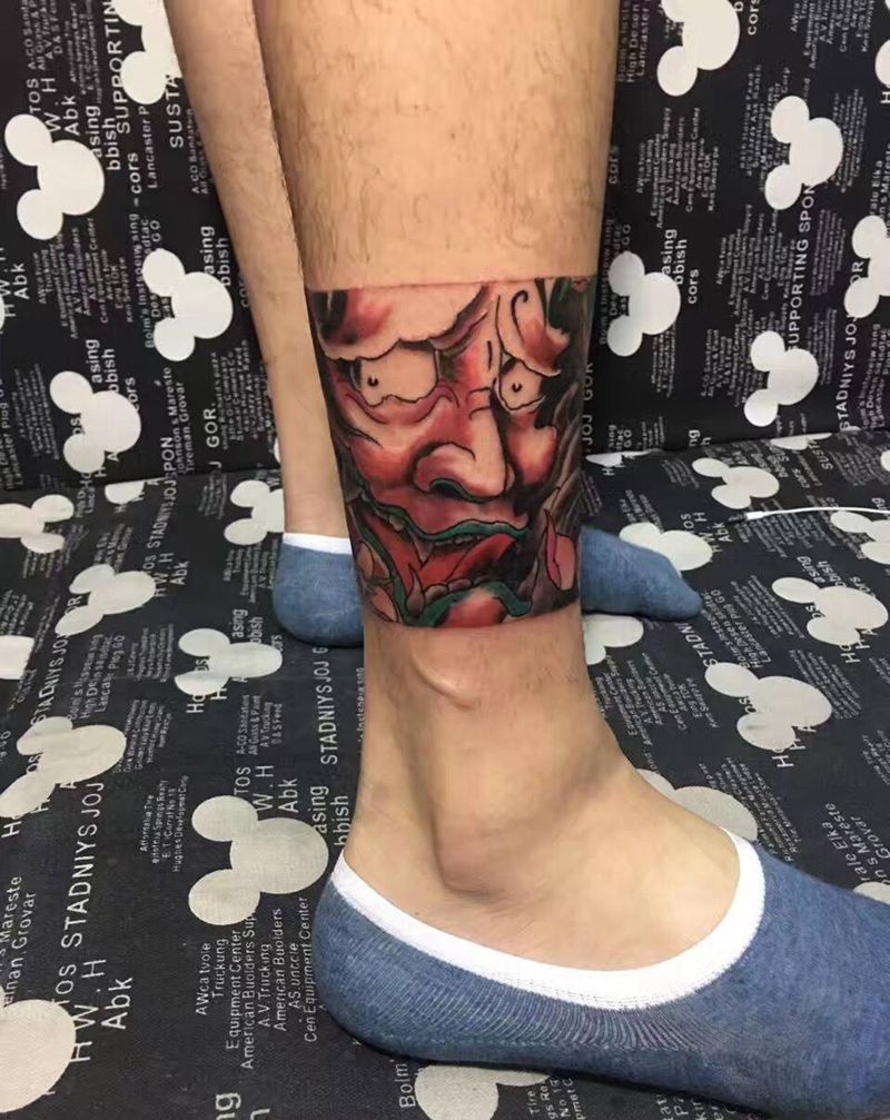 脚环纹身图片_成品腿部传统人物纹身图案