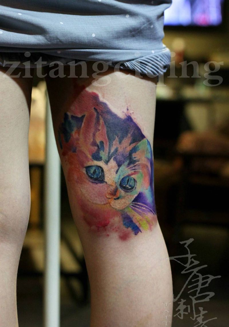 遮盖胎记纹身图片_成品腿部欧美动物纹身图案