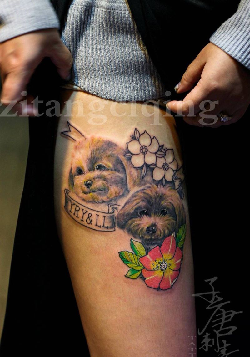 宠物未完成纹身图片_成品腿部欧美肖像写实动物植物静物原创纹身图案
