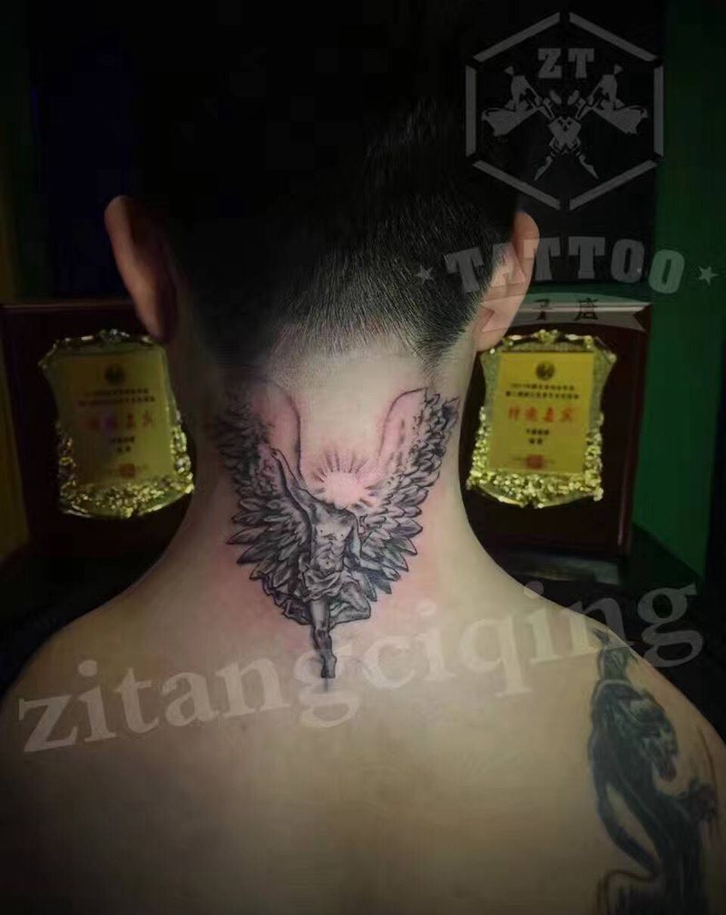 GD同款纹身图片_成品宗教颈部欧美人物纹身图案