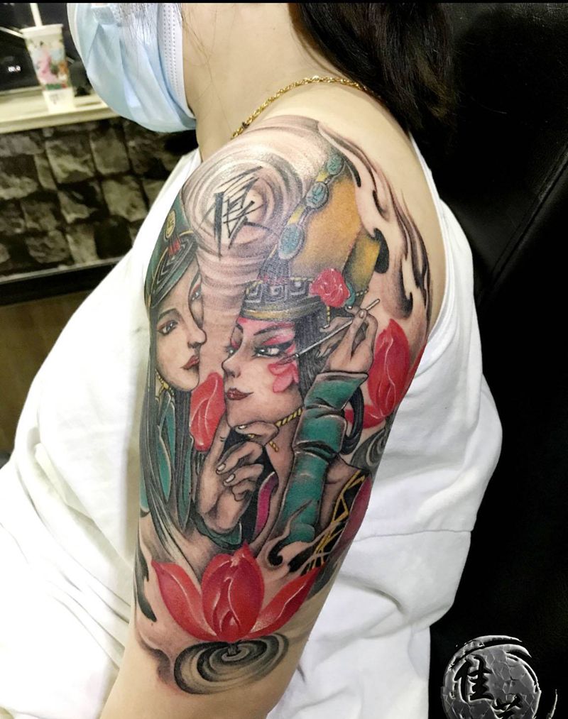 不良人纹身图片_手臂新传统水彩纹身图案