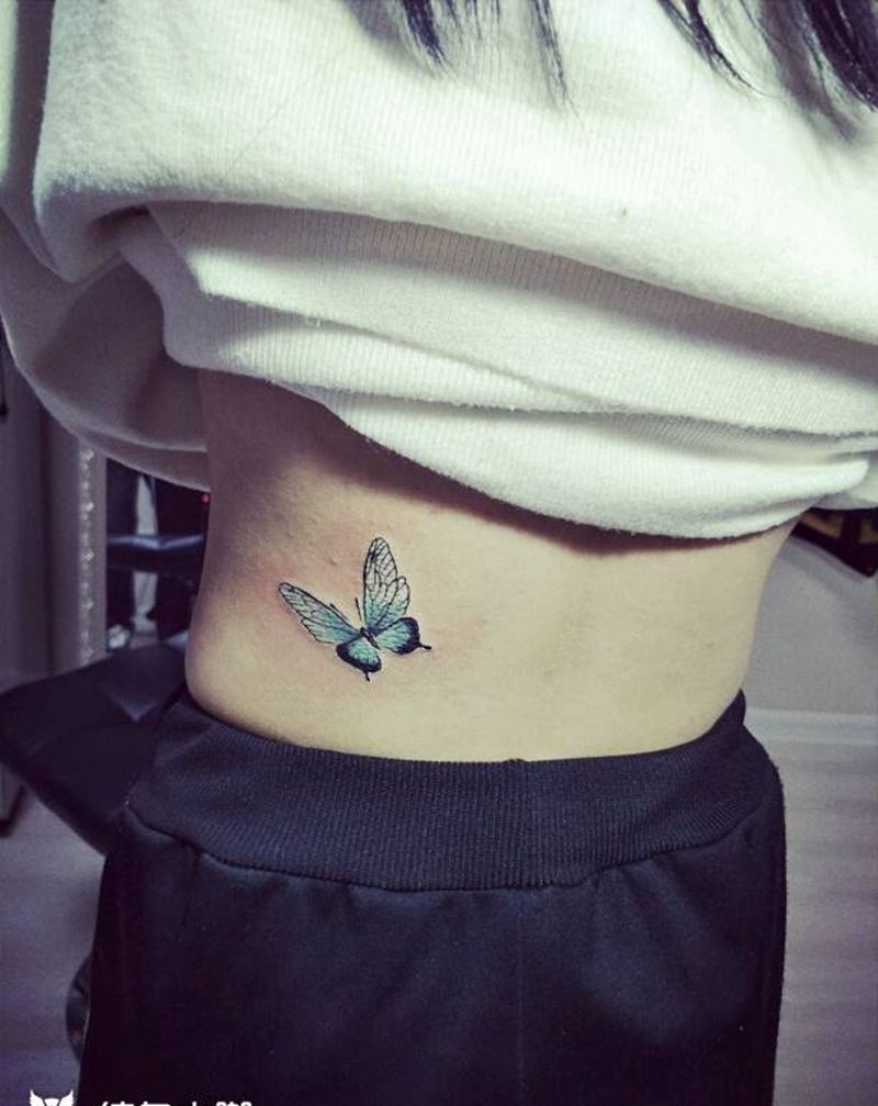 蝶纹身图片_腰部清新动物成品纹身图案