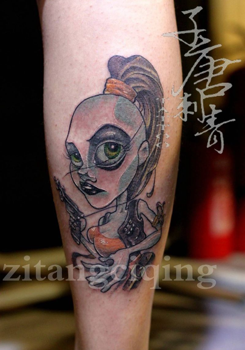 朋克女纹身图片_成品腿部欧美人物静物肖像纹身图案