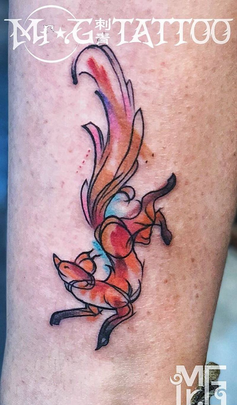 水彩狐狸纹身图片