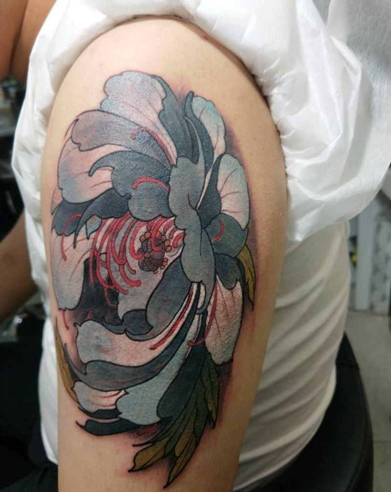 牡丹遮盖纹身图片_肩部纹身图案