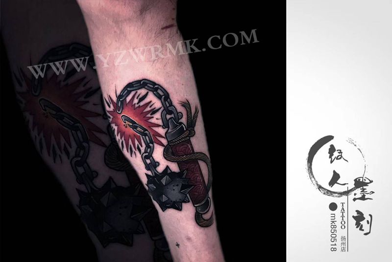 流星锤纹身图片_手臂纹身图案