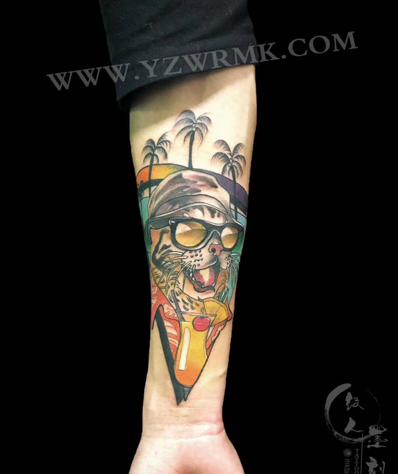 new school猫纹身图片_手臂纹身图案