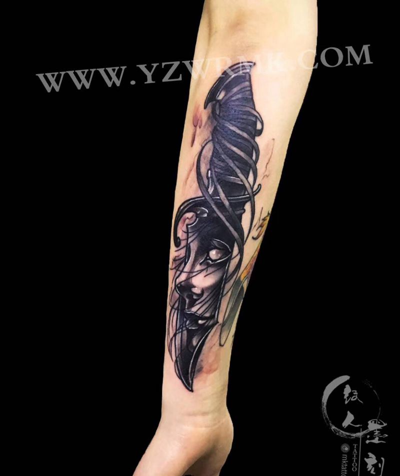 匕首纹身图片_手臂纹身图案