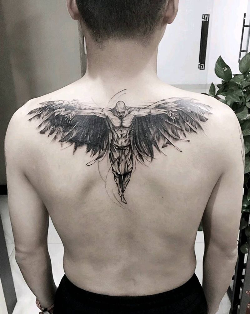 天使遮盖纹身图片