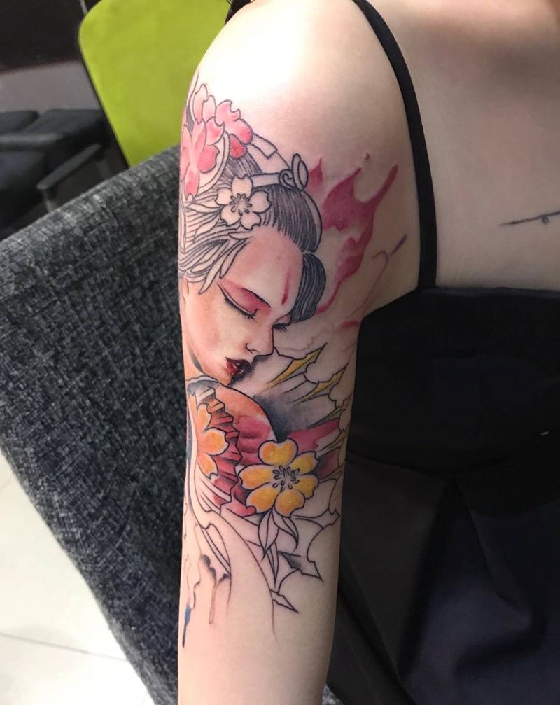 泼墨艺妓纹身图片