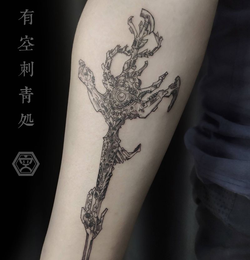 悬顶之剑达摩克里斯纹身图片_手臂几何纹身图案