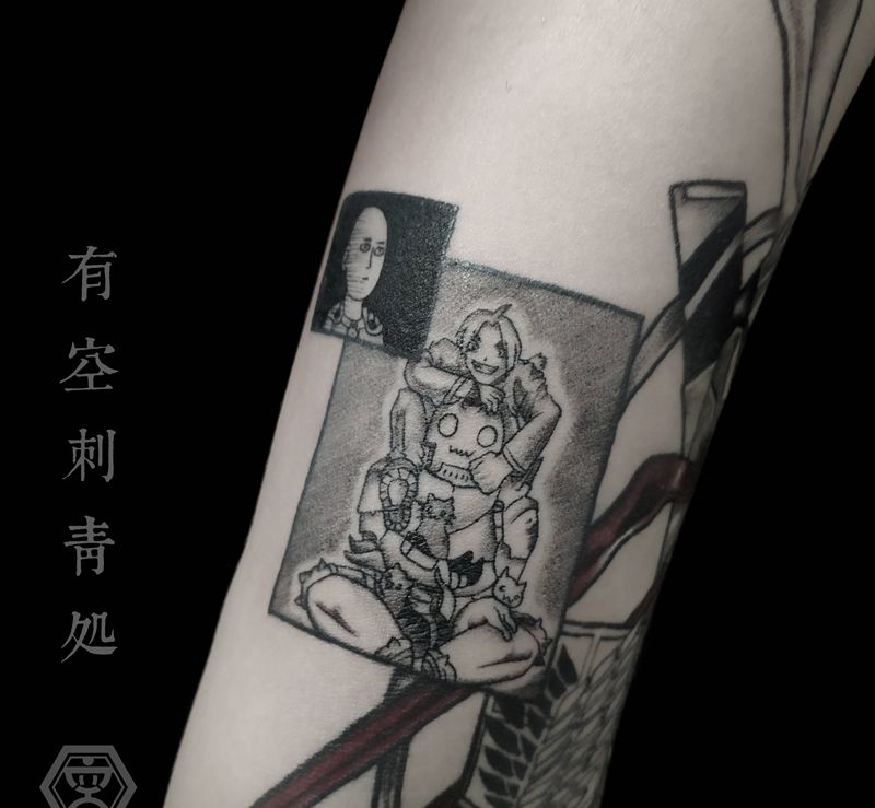 钢炼兄弟和一拳光头纹身图片_手臂点刺纹身图案