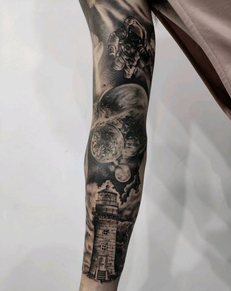 花臂一大半了纹身图片_手臂欧美写实纹身图案