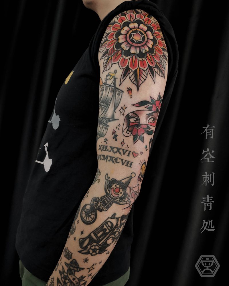 Os 花臂纹身图片_手臂Old School纹身图案