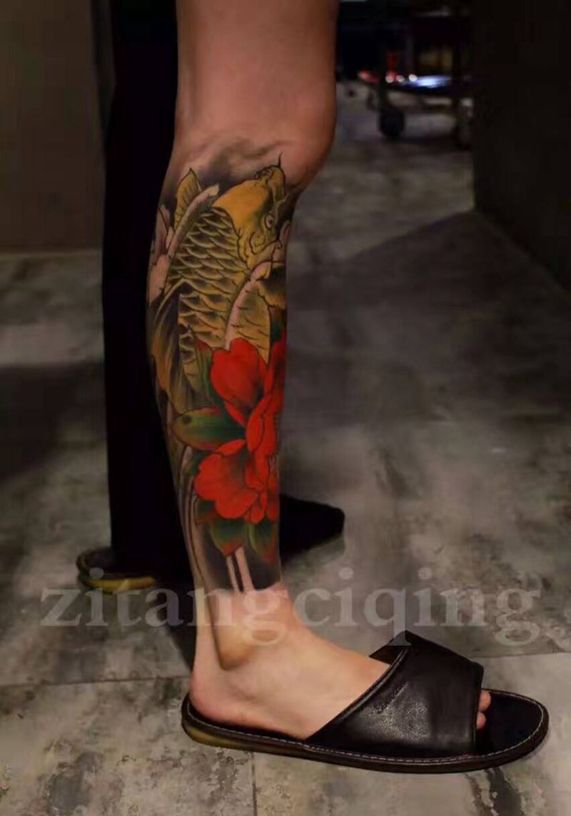 牡丹鱼纹身图片