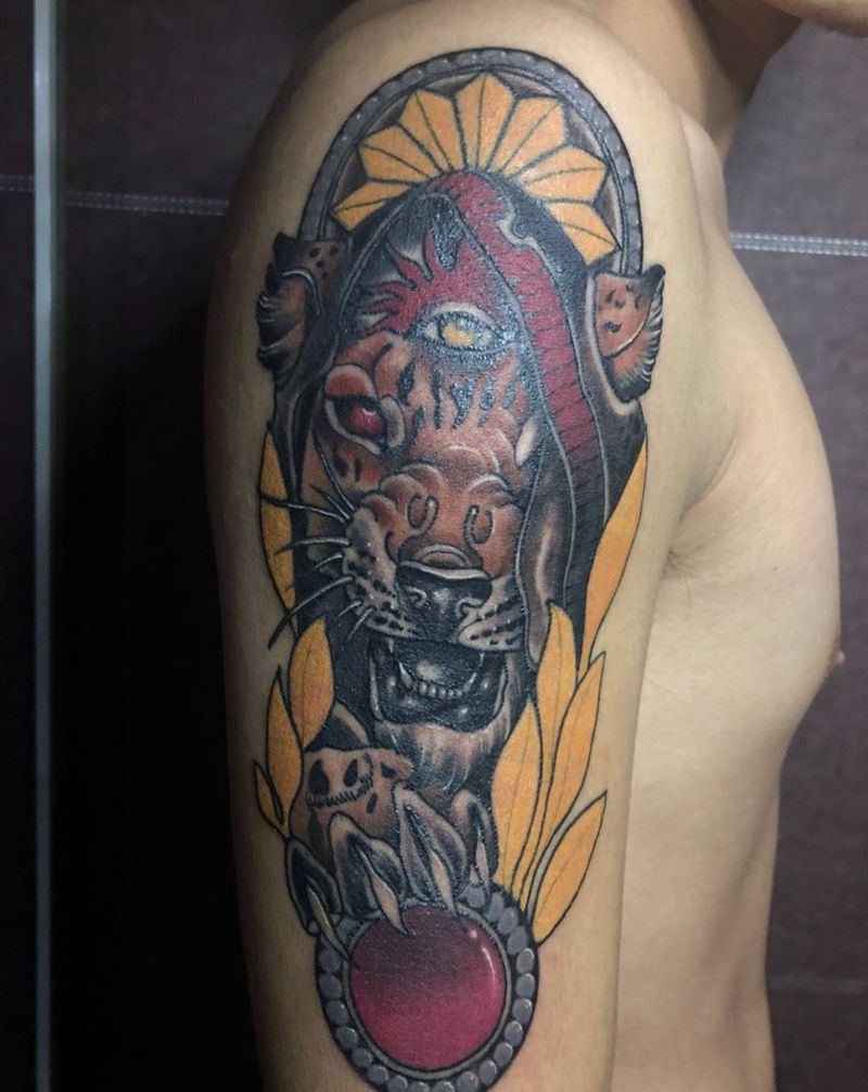 豹子纹身图片_手臂New School纹身图案