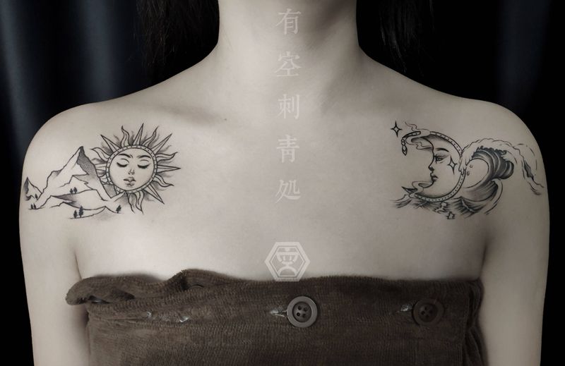 昼伏夜出纹身图片_肩部纹身图案