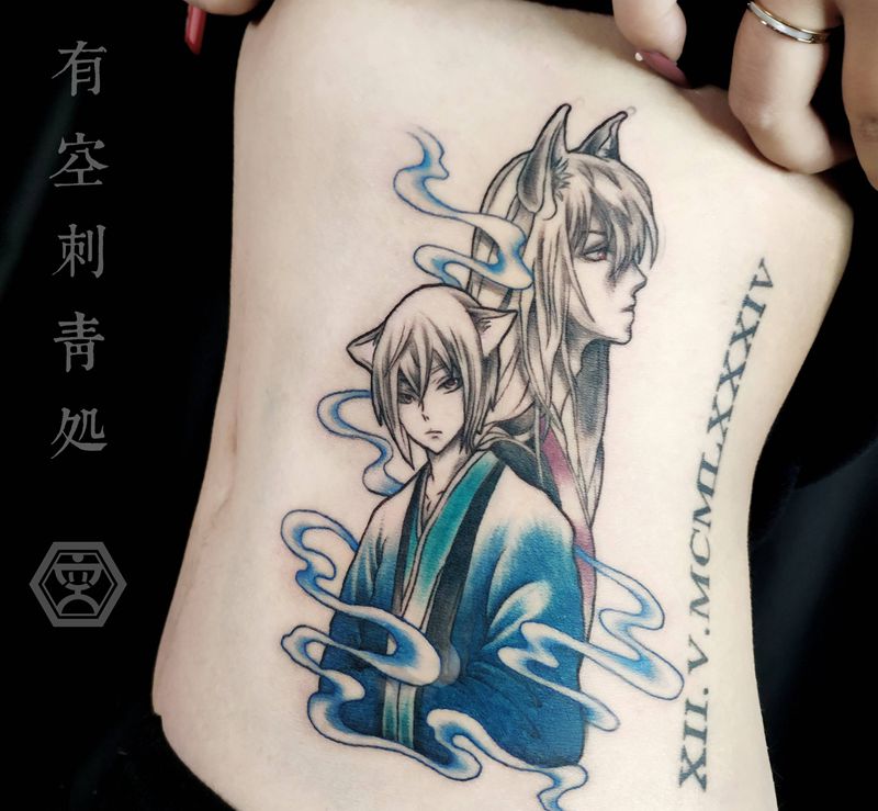 元气少女缘结神纹身图片_腰部新传统纹身图案