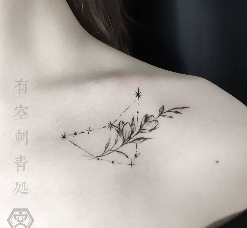 摩羯座纹身图片_肩部几何纹身图案